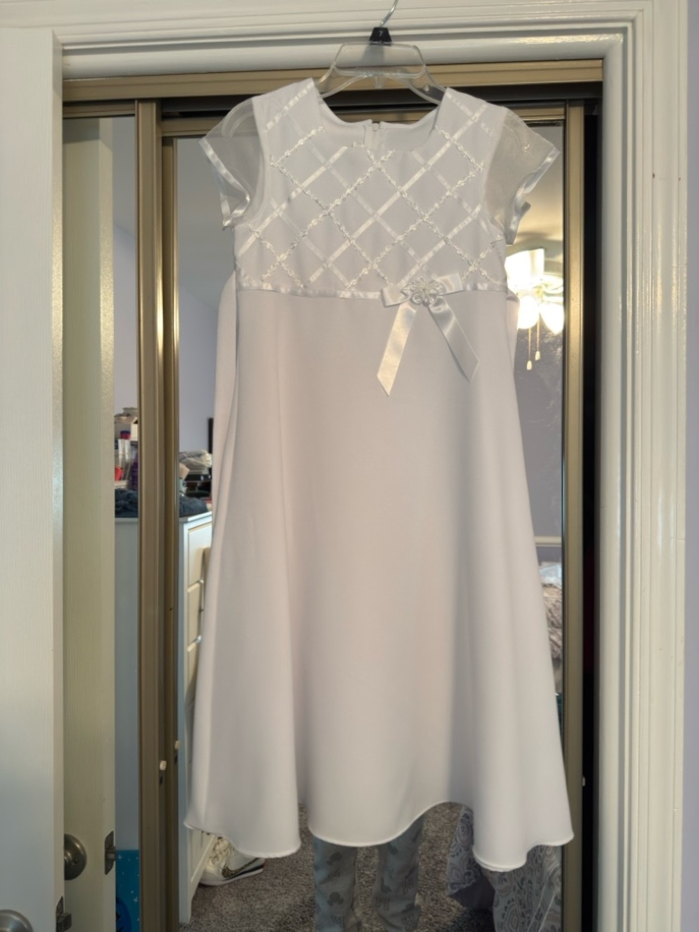 Bonnie Jean White Girls' Satin-Look A-Line Dress with Bow
